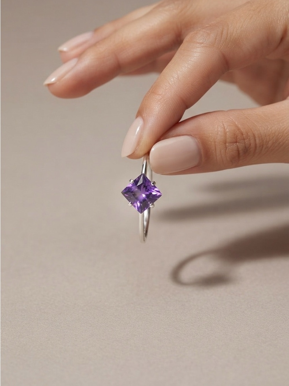 Silver 925 Purple Square-Cut Amethyst Ring
